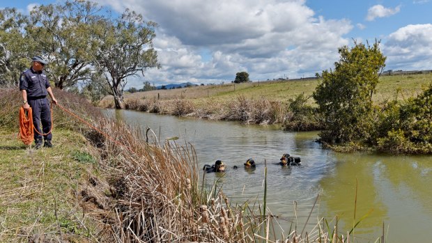 Hunt for clues: Police divers searched several waterways near Bective in August for clues to the disappearance of Ms Morgan.