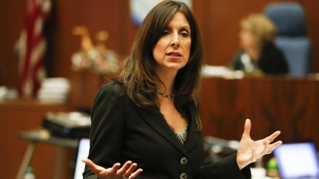 Deputy District-Attorney Beth Silverman details the evidence against accused Lonnie Franklin jnr in Los Angeles Superior Court during closing arguments of Franklin's trial on Monday.