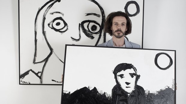 Australian actor Noah Taylor with some of his art in 2013.