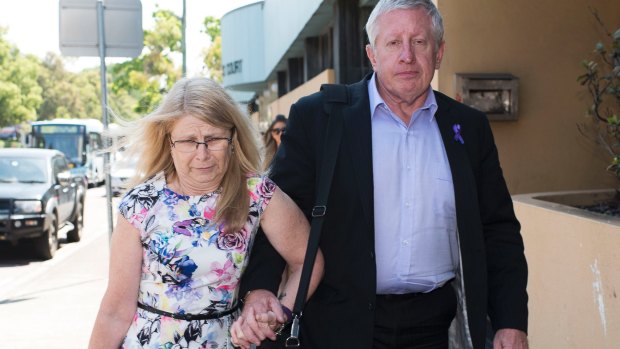 Faye and Mark Leveson leave the Coroner's Court on Thursday.