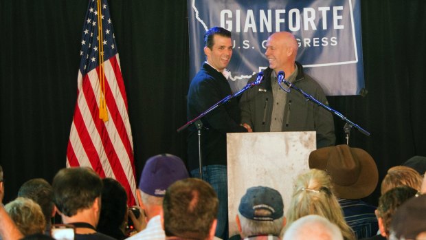 Gianforte campaigning with Donald Trump Jr in Montana.