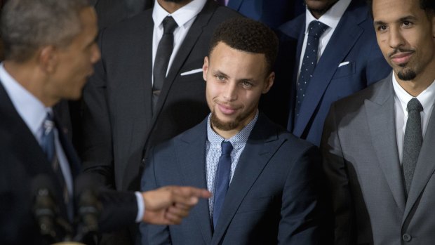 Singled out: Barack Obama roasts Golden State Warriors golden boy Steph Curry.