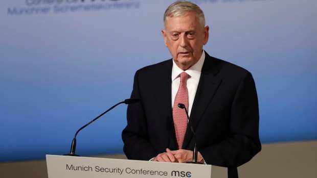 Jim Mattis speaks during the Munich Security Conference on Friday.