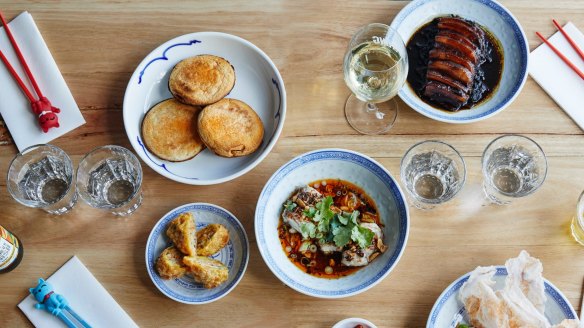 Mapo tofu jaffles (top left) and other share-friendly plates at Super Ling.