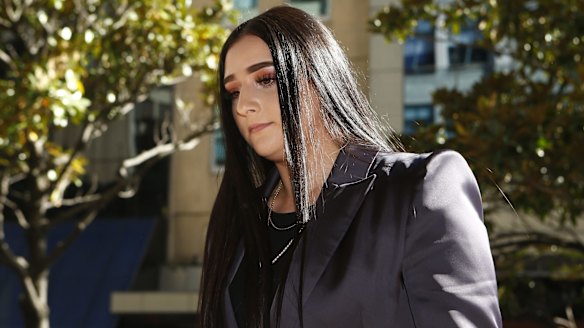 Megan Hughes, the sister of the late cricketer Phillip Hughes, arrives at the inquest into his death on Friday.