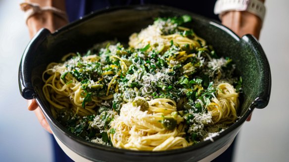 Adults-only pasta with gin-soaked olives.