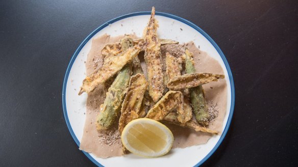 Kick off with a beer and fried okra.