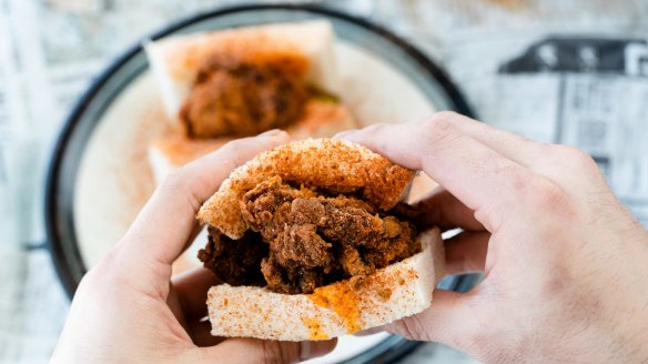 Buttermilk chicken katsu sando at Sandoitchi Cafe in Darlinghurst. 