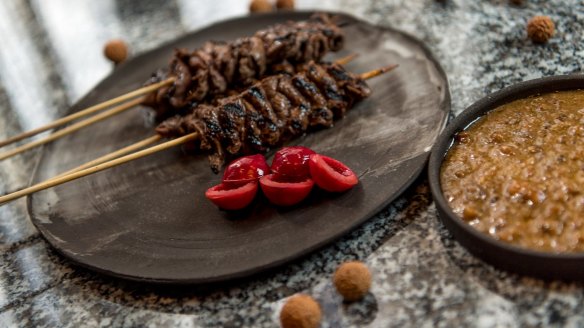 Ben Shewry's Australian-flavoured satay with kangaroo and macadamia nuts.