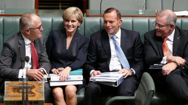 Coalition frontbenchers during a division in the House of Representatives in March, 2015. 