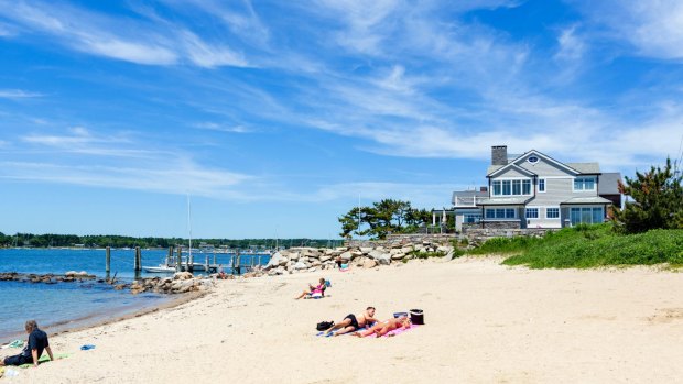 Beach in the historic old town of Stonington, Connecticut.