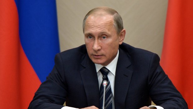 Russian President Vladimir Putin usually appears stern-faced in his condemnations of Western policies.
