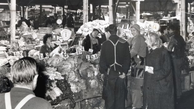 Vegetable stalls at the Vic market in 1965. 