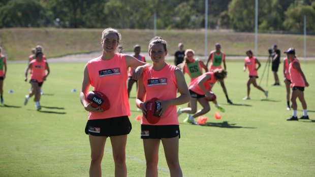 Isabel Huntington and Alyce Parker at the AIS AFL women's academy camp.