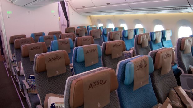 Nine across: Economy class on the Singapore Airlines A350-900.