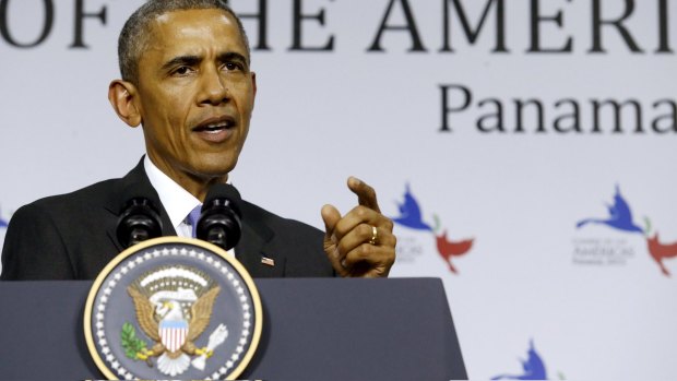 US President Barack Obama speaks at the Summit of the Americas in Panama City.