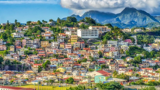 The colourful hillside houses of Fort-de-France, the capital city of Martinique.