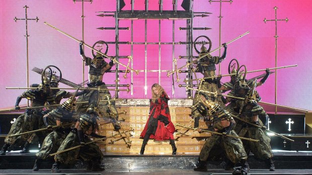 Madonna performs on stage during her Rebel Heart Tour in Brisbane.