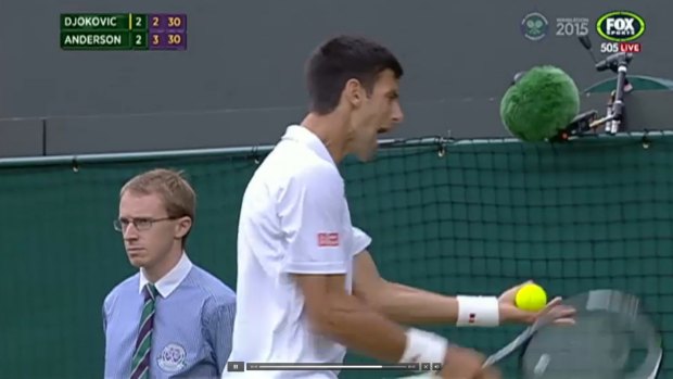 Vowed to say sorry: Novak Djokovic screams in the direction of a ball girl.