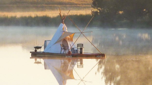 William Woodbridge called this floating tepee on Lake Ginninderra home for several months in 2012.