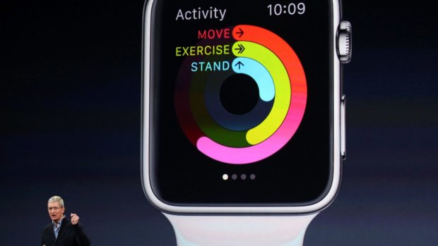 Apple CEO Tim Cook introduces the Apple Watch during an Apple event in San Francisco.