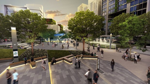 An artist's impressions of what the new "Arden" precinct in North Melbourne will look like once the Metro Tunnel project is complete. 