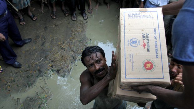 Delivering emergency food supplies to Bangladesh after unprecedented rainfall caused flash floods last week.