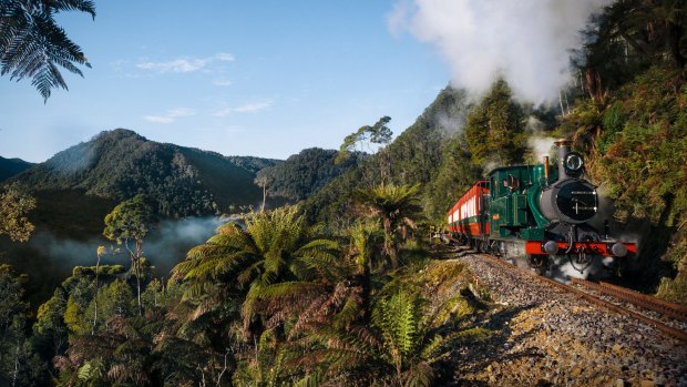 The West Coast Wilderness Railway, Tasmania, is a reconstruction of the Mount Lyell Mining and Railway Company railway between Queenstown and Regatta Point, Strahan.