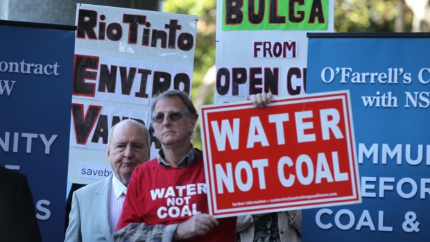 Alan Jones joins protesters against the Rio Tinto mine near Bulga in the Hunter Valley.