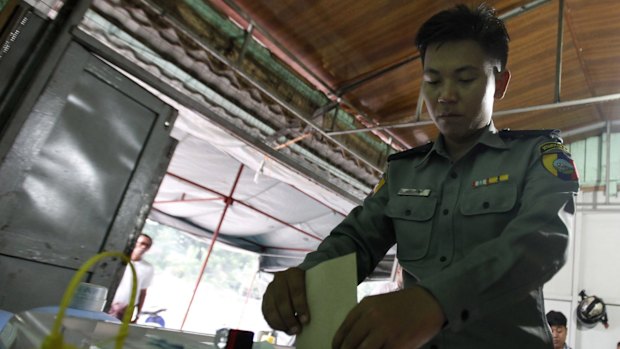 Voting early on Thursday  in Naypyitaw. 