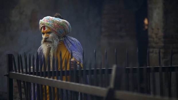 A Hindu holy man, or sadhu, outside an ashram in Kathmandu in February.