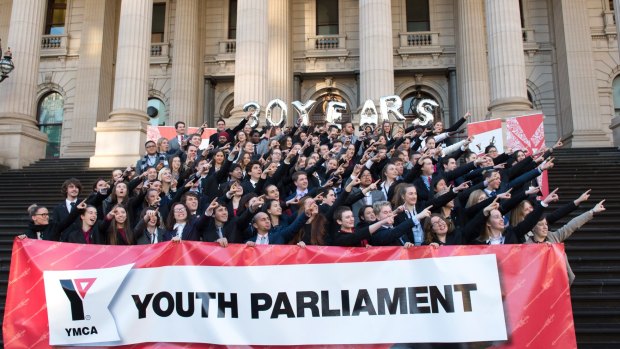 Young people show the way ahead as they take to the steps of  Parliament House in celebration of the Youth Parliament's 30th anniversary. 