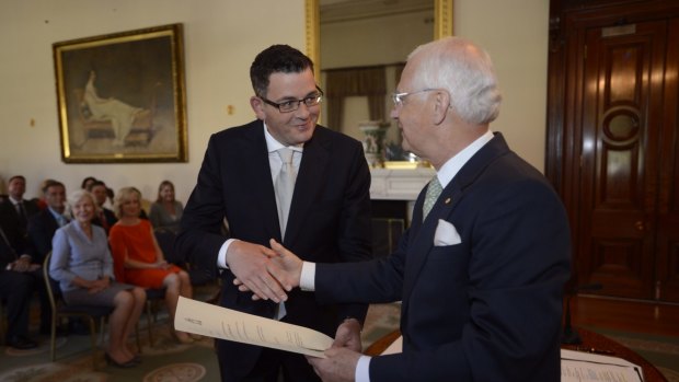 Premier Daniel Andrews is sworn in by Governor Alex Chernov at Government House on December 4 last year.