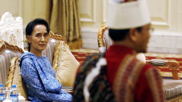 Aung San Suu Kyi attends the presidential handover ceremony in Naypyitaw in March.
