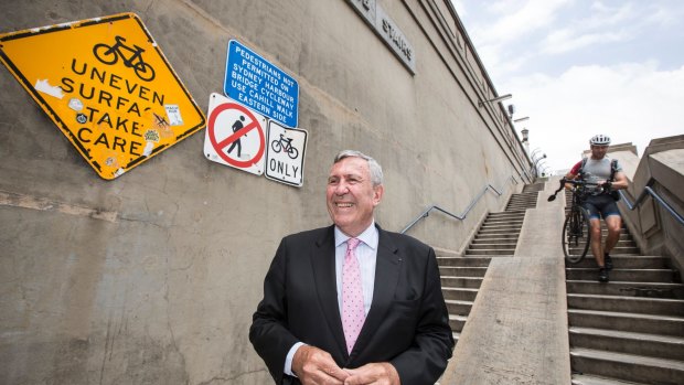 Going up: Duncan Gay at the steps on the north end of the Harbour Bridge. 