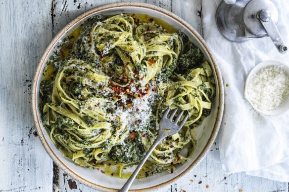 Hetty McKinnon says frozen spinach is the magic ingredient in this simple vegetarian pasta.