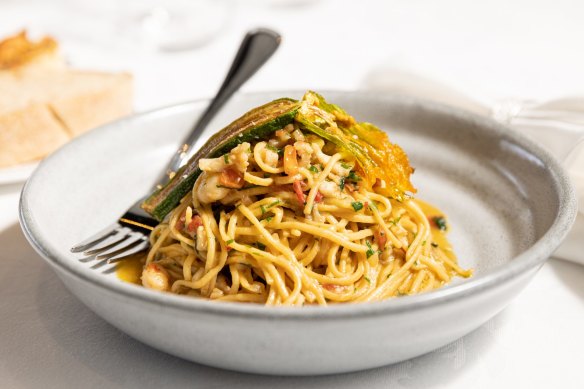 Tagliolini with spanner crab.