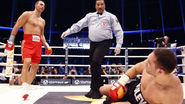 Knocked down: Kubrat Pulev is on the canvas.