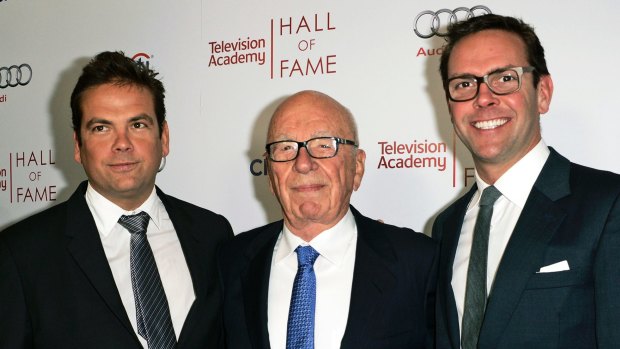 Rupert Murdoch, centre, and his sons, Lachlan, left, and James Murdoch. 