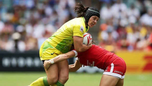 Plenty of options: Sharni Williams is tackled during the Sydney Sevens last weekend.