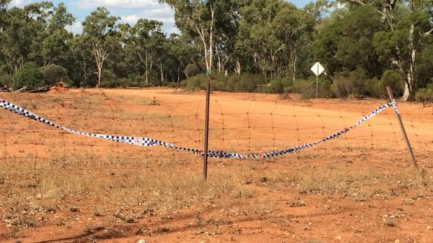 Police tape off the search area at Girilambone, in north-west NSW, where Ms Eiao went missing. 
