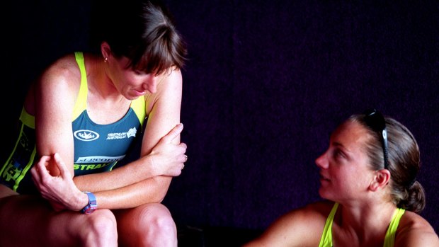 Rivals and then friends: Champion triathletes Jackie Fairweather (nee Gallagher) and Emma Carney.