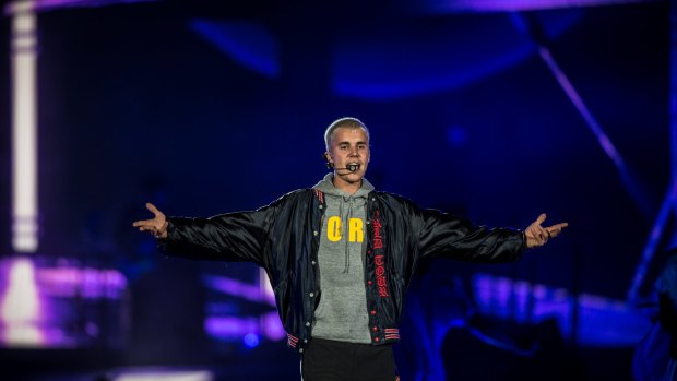 Justin Bieber in concert at ANZ Stadium on Wednesday night.