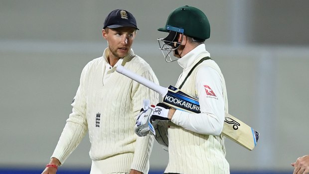 Plenty of feeling: England captain Joe Root and Australian batsman Peter Handscomb.