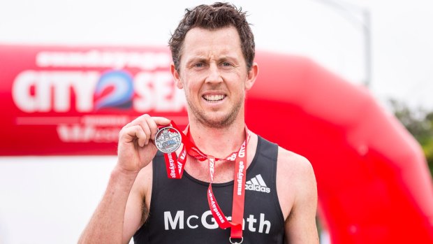 Liam Adams, 31, winner of the men's 15-kilometre race.