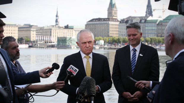 Prime Minister Malcolm Turnbull speaks to the media while in Hamburg, Germany for the G20 summit.