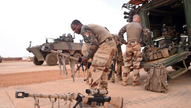 French soldiers from Operation Barkhane, France's largest overseas military operation, prepare before the visit of French President Emmanuel Macron, in Gao, Northern Mali, last May.