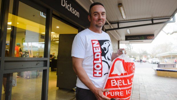 Visiting from Newcastle, Jeff Endresz bought ice from a supermarket in Dickson, while a nearby bottle shop had sold out. 