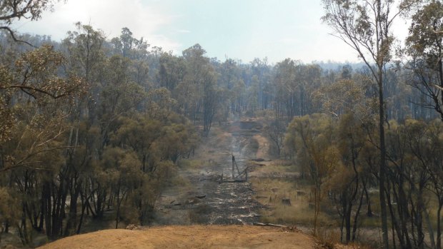 After the fire: Long Gully Bridge destroyed.