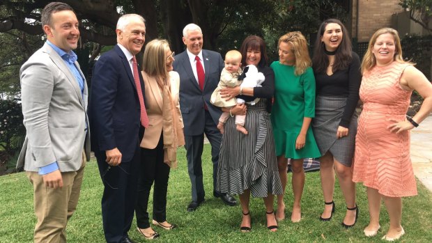 The Turnbull and Pence families at Kirribilli House.